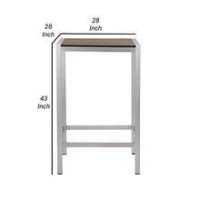 Benjara BM287813 Patio Kylo 43 Inch Outdoor Bar Table, White and Brown Aluminum Frame, Small