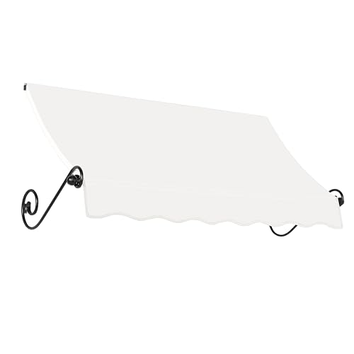 Awntech 5' Charleston (64.5"-18"-36") Sloped Fixed Awning with Scrolled Iron Arms, White