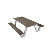 Pemberly Row Modern Aluminum Frame Outdoor Picnic Table, 86"W x 74"D x 30"H, Gray Finish, Durable Polyresin Slats, Rust-Proof Aluminum, Seats 10, Easy Assembly, Stylish Patio Dining Table for Outdoor