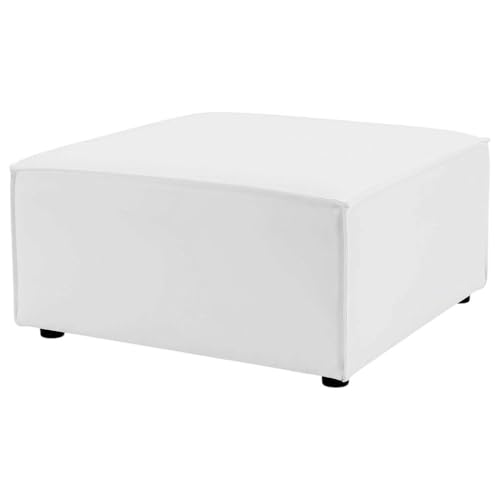Outdoor Escape White Outdoor Patio Upholstered Sectional Sofa Ottoman for Comfortable Outdoor Seating and Durable Weather-Resistant Design
