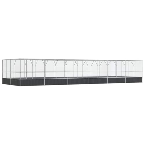 Makastle Bird Easy Assembly Aviary with Extension, 490.6" x 163" x 83.5", Silver and Anthracite, Galvanized Steel, Outdoor, 1-Level