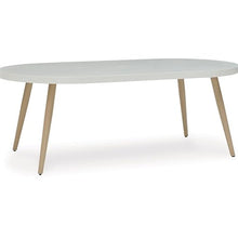 Benzara Yami Outdoor Dining Table, 80 Inch Oval Faux White Stone Top, Brown