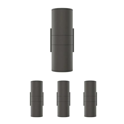 LEDMyplaces Waterproof 2x36W Cylinder Up and Down Outdoor Wall Sconce Lights, Dusk-to-Dawn Illumination for Stylish Porch Décor, Blue Light, ETL & RoHS Listed, Aluminum, Double Side Light Pack of 4