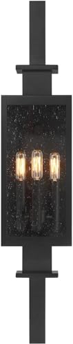 Savoy House 5-829-BK Ascott Mission Clear Seeded Glass Outdoor Wall Lantern, 3-Light 180 Total Watts, 32" H x 7" W, Matte Black