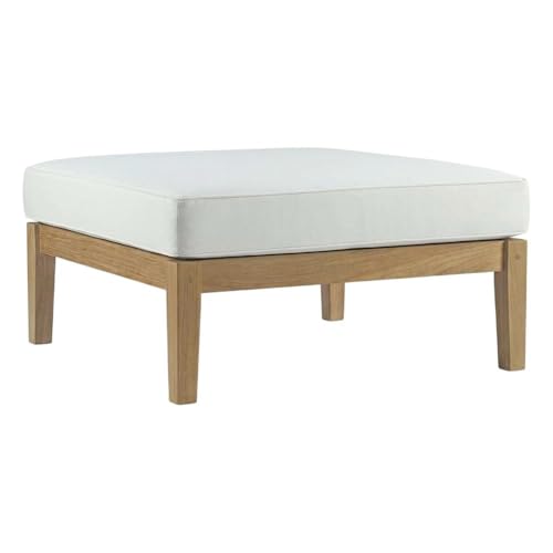 Outdoor Escape White Outdoor Patio Teak Ottoman, Stylish, Durable Teak Wood, Weather-Resistant, Comfortable, Perfect for Patio and Garden Decor