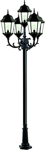 DABMAR LIGHTING GM2305-B 5 Light Post Top Fixture w/Clear Glass 120 Volts, Black