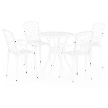 KUPTYERFG 5-Piece Cast Aluminum Bistro Set, White Patio Dining Set with 30 Inch Round Table and 4 Chairs, Matte Finish Geometric Metal Furniture for Garden Yard Balcony