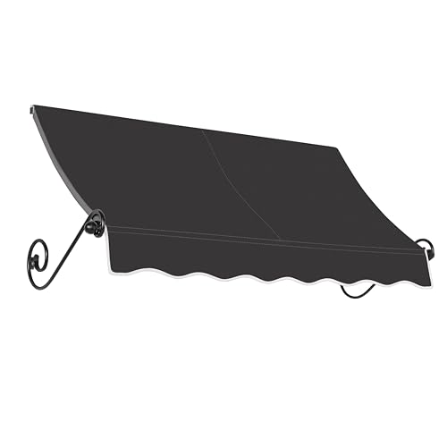 Awntech 10' Charleston (124.5"-24"-24") Sloped Fixed Awning with Scrolled Iron Arms, Black