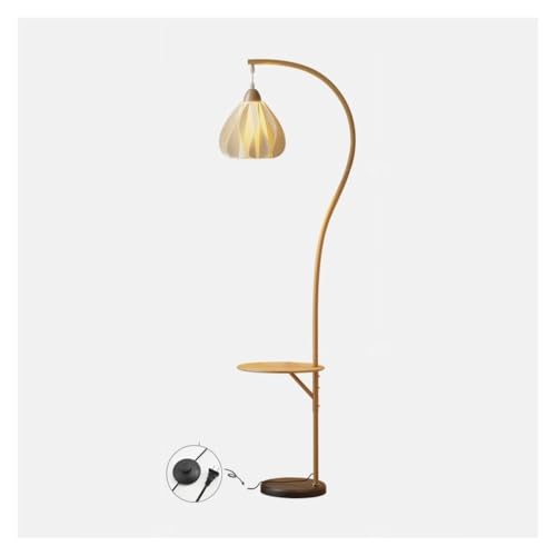 ZHONGCHENGWU Floor Lamp Marble & Wood LED Arc Floor Lamp with Nightstand for Bedroom Living Room(Large)