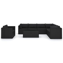 GFMGUEMV 11 Piece Patio Lounge Set with Cushions, Black Wicker PE Rattan Modular Furniture with Tempered Glass Coffee Table