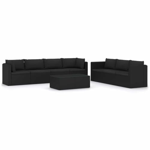 8 Piece Patio Lounge Set with Cushions, Black PE Rattan Outdoor Seating