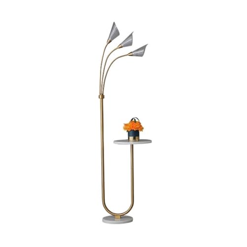 LUYOUBOZHU Floor Lamp Industrial Arc Floor Lamp with Marble Base & Shelf, Modern Farmhouse Reading Light for Living Room(Gold)