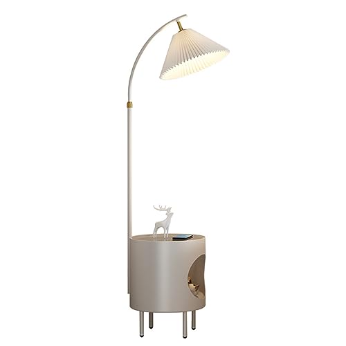 TQQEPOOL LED Floor Lamp with Table,Bedside Nightstand Shelves,Side Table with Reading Standing Light for Living Room,Bedroom,Bulb Included (Color : White, Size : 160 * 38cm)