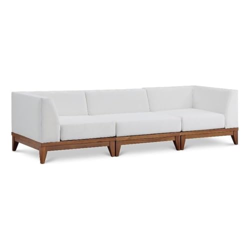 Meridian Furniture 389White-S96 Rio Collection Modern | Contemporary Outdoor Patio Off White Resilient Water Resisting Fabric Modular Sofa with Durable Acacia Wood Frame
