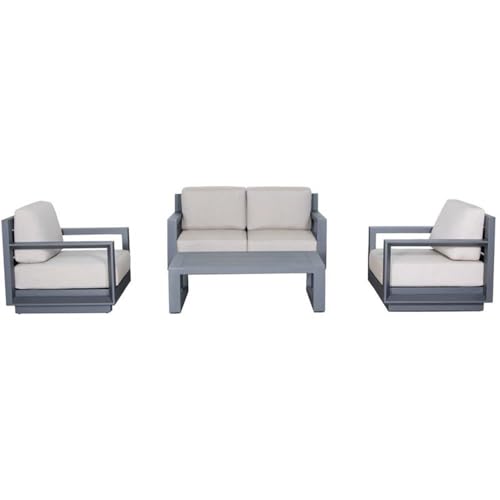 Teva Furniture Paris 4-PC Loveseat Set Gray Aluminum Frame Taupe Sunbrella Cushion Grey