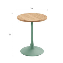Jamesdar, Elise, Round Heavy Duty Commercial Bistro Table for Indoor Outdoor Restaurant & Café Dining, Solid Oak Top, Steel Base, 300 lb Capacity, 24" D x 30" H, Aloe Green