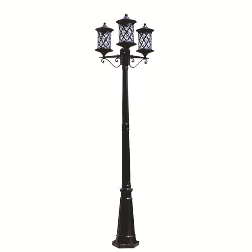 CUTPOIY 3-Lights European Post Lamp Outdoor High Pole Lighting Rainproof Street Light for Garden Yard Patio Path (Black-84.65″)