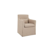 NADAAL STUDIOS Azalea Outdoor Dining Chair, Curved Arms Tailored Slipcover, Recycled Solution-Dyed Polyester, Caster Wheels, Light Brown