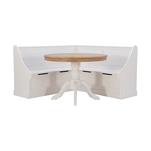 Generic White Corner Nook Set Farmhouse Transitional Round MDF Pine Breakfast