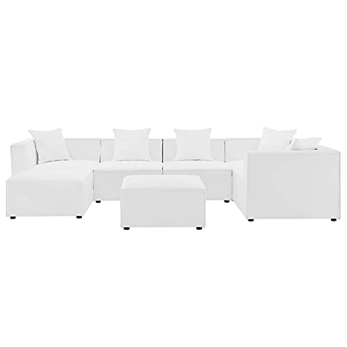 Lounge Sectional Sofa Set, Fabric, White, Modern, Outdoor Patio Balcony Cafe Bistro Garden Hotel