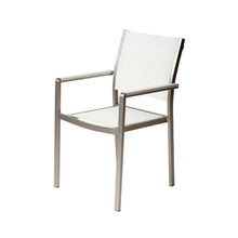 Pemberly Row Aluminum Patio Dining Chairs, Stackable Set of 6, Gray/White Finish, Durable Textilene Mesh, Modern Style Outdoor Seating, 34" H x 21" W x 21" D, Rust-Resistant Frame