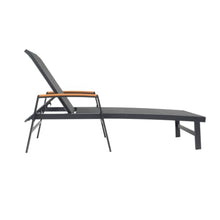 Hassyee All Weather Outdoor Chaise Lounge w/Aluminum Frame for Poolside, Sunbathing Lounger w/Mesh Seating for Balcony, Patio Reclining Sunbed w/Adjustable Backrest for Porch (Black-Set of 1)