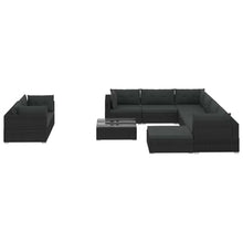 10-Piece Patio Lounge Set with Cushions, Modular Outdoor Sofa Furniture, Rattan Sectional for Garden, Deck, Porch, Balcony, Black