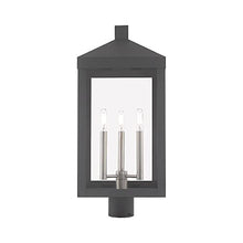 Livex Lighting 20586-80 Nyack - 24" Three Light Outdoor Post Top Lantern, Nordic Gray Finish with Clear Glass