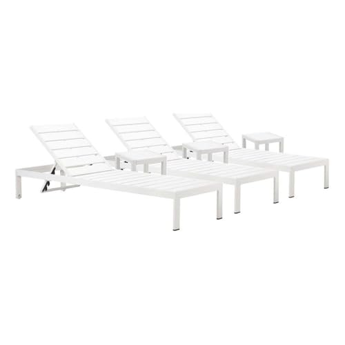 Pangea Home Joseph 6-Piece Aluminum Lounger Set with Side Table White