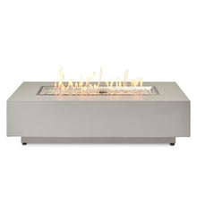 Outdoor GreatRoom Co. Harbor View Gas Fire Pit Table Rectangular Concrete Fire Pits for Outside Patio - 65,000 BTU Propane Fireplace Heater, Glass Coffee Table Cover, Clear Fire Rocks