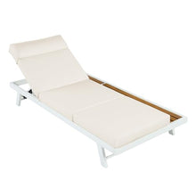 Merax 4 piece White Iron Teak Finish Chaise Lounge Set with 4" Thick 4-Fold Cushion with Headrest, 400 lbs Capacity, Adjustable Backrest with Flat Storage Surface for Patio, Poolside, Backyard, Cream