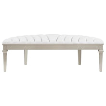 Pemberly Row Upholstered Demilune Bench, Ivory Fabric Seat, Silver Oak Finish, Foam and MDF Construction, 52.25" W x 16.25" D x 18" H, Bedroom or Entryway Seating, Stylish Channeled Tufting Design