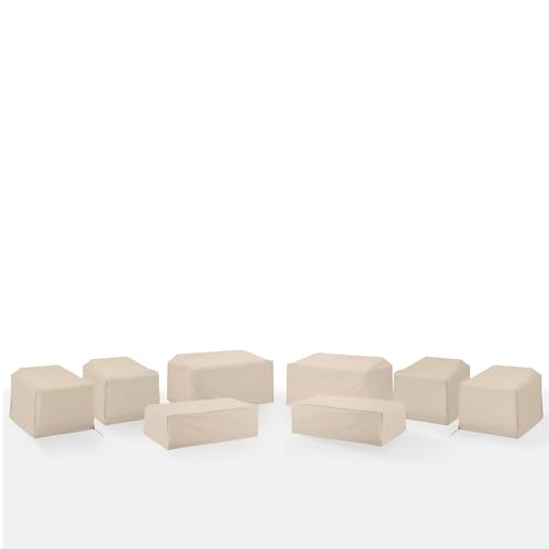 Crosley Furniture MO75039-TA Heavy Gauge Reinforced Vinyl 8-Piece Outdoor Furniture Cover Set (4 Chairs, 2 Loveseats, & 2 Coffee Tables), Tan