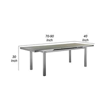 Benzara Kylo 90 Inch Extendable Dining Table, Smooth Gray Aluminum Frame, Outdoor