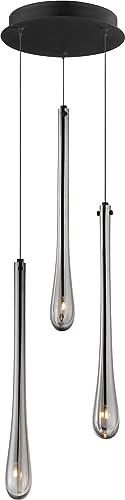 ET2 Lighting Stillo 3-Light Pendant | Black Finish | Smoke Glass Shade | Transitional Hanging Pendant Light for Kitchen Islands and Dining Rooms | Adjustable Cord Suspension | E24213-138BK