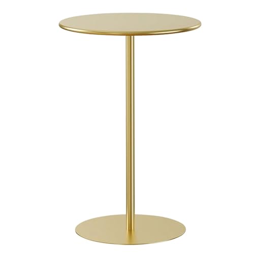 Failjierue Bistro Table w/Metal Base Bar Round Kitchen Dining Small Space Side High Top Coffee End Tall Pub Bistro Table, Gold(48x56cm)