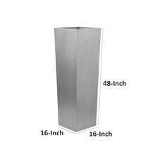 Benzara Zeny 48 Inch Tall Planter Vase with Hidden Insert, Tapered Barrel, Silver