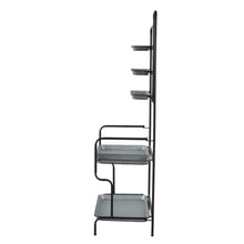 Homyee Rustic Metal Storage Shelf with Galvanized Finish and Matte Black Base for Patio and Home Decor, Outdoor Plant Shelf with Staggered Shelves and Magnetic Board for Craft Room (Black+Silver)