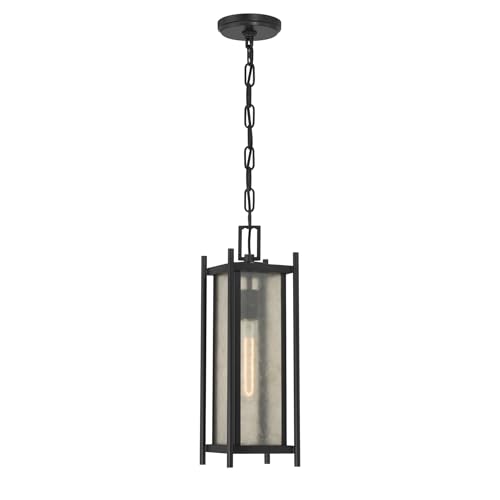 Savoy House 5-3806-BK Jacobs Mid-Century Modern Clear Mica Glass Outdoor Hanging Lantern, 1-Light 60 Watt, 18" H x 6" W, Matte Black