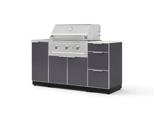 NewAge Products Classic Series 5PC Aluminum Slate Gray Modular Outdoor Kitchen Grill Island with 33" Performance Grill LP - 24"D x 65"W x 47.5"H