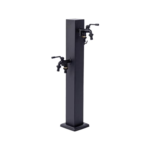 PUCNHZYNW Black Freestanding Garden Water Column with 2 Double Outlet Faucet Hose Stand 304 Stainless Steel Outdoor Antifreeze Faucet Water Tap