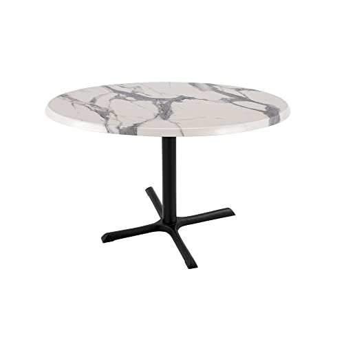 Holland 30" Black X-Style Base Round Table in 36" White Marble Top