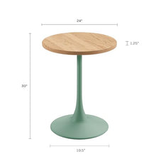 Jamesdar, Elise, Round Heavy Duty Commercial Bistro Table for Indoor Outdoor Restaurant & Café Dining, Solid Oak Top, Steel Base, 300 lb Capacity, 24" D x 30" H, Aloe Green