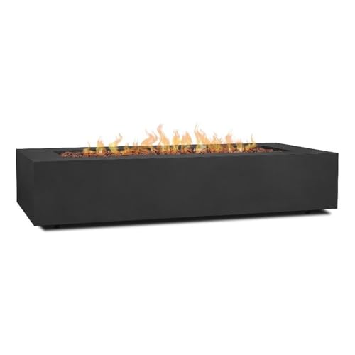 Real Flame Aegean 70in Rectangle Propane or Natural Gas Fire Pit Table, 65,000 BTU, Powder-Coated Steel, Push-Button Ignition, Lava Rock, Storage Cover, Stainless Steel Burner - Black