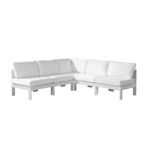 Outdoor Escape White Fabric Outdoor Patio Modular Sectional, Contemporary Design, Cushioned Seating, Easy Maintenance, Perfect for Outdoor Living Spaces