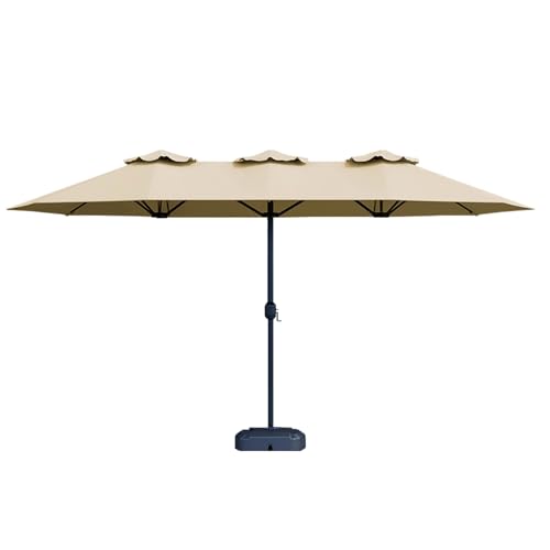 GYYDXXFC Outdoor Sunshade Umbrella, Three-headed Umbrella With Base, Market Umbrella, For Pool, Porch, Garden, Deck, Backyard(Beige,Small base)