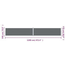 KGFHERENB Retractable Side Awning, 472 x 71 Inch Large Privacy Screen for Patio and Garden, Anthracite Fabric with PU Coating, Manual Pull Out Shade for Outdoor Terrace Balcony
