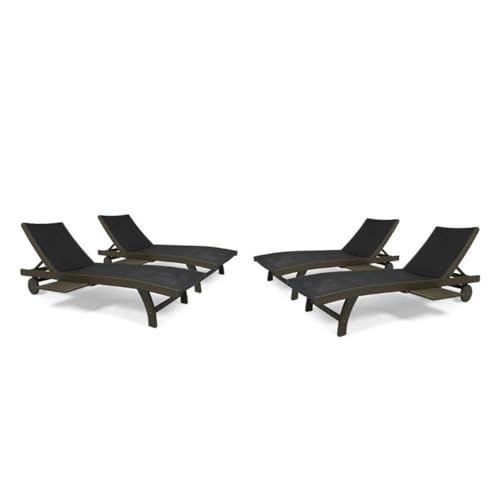 Noble House Banzai Outdoor Wicker and Wood Chaise Lounge Set of 4 Gray