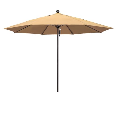 California Umbrella 11' Rd. Venture Series Contract Grade Patio Umbrella, Pulley Open, Bronze Finish, 4-year color-fastness Beige Fabric
