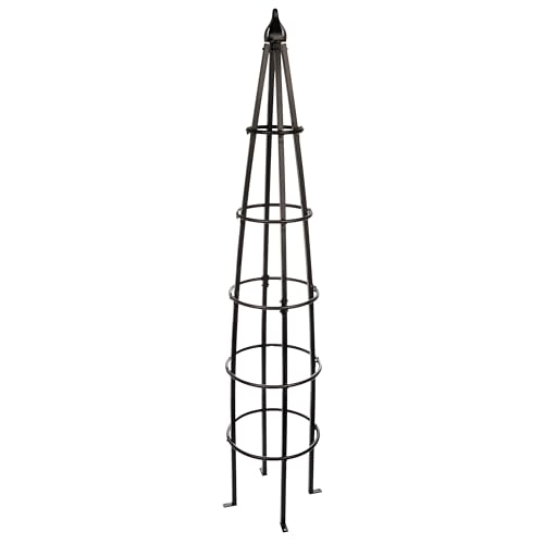 H Potter Tall Iron Obelisk Trellis 8 Ft – Outdoor Garden Obelisk for Climbing Plants, Black Powder Coated Metal, Architectural Yard Structure